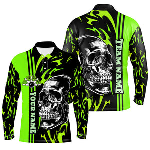 Bowling Shirts For Men Custom Black and Green flame skull Bowling ball and pins Team league Jerseys NQS8666