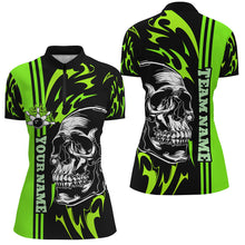 Load image into Gallery viewer, Bowling Shirts For Women Custom Black and Green flame skull Bowling ball and pins Team league Jerseys NQS8666