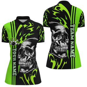 Bowling Shirts For Women Custom Black and Green flame skull Bowling ball and pins Team league Jerseys NQS8666