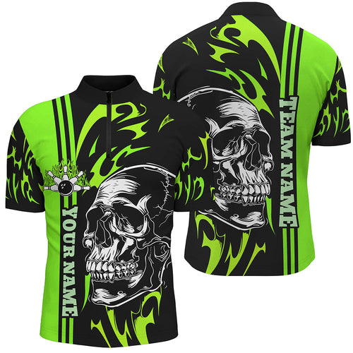 Bowling Shirts For Men Custom Black and Green flame skull Bowling ball and pins Team league Jerseys NQS8666