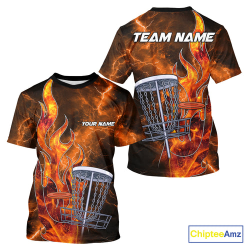 Orange Flame Lightning Thunder Disc golf T-Shirt For Men, Women Custom Team disc golf outfits NQS10847