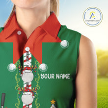 Load image into Gallery viewer, Green and Red Funny Elf Christmas Sleeveless Golf Polo shirt Custom ladies Christmas golf tops NQS11019