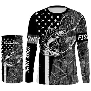 Walleye fishing custom name black American flag camo performance long sleeve fishing shirts for men NQSD99