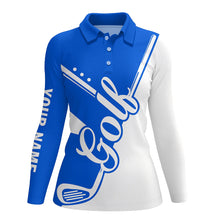 Load image into Gallery viewer, Blue and white golf clubs Womens Golf Polo Shirts custom golf tops for women, lady golf apparel NQS9141