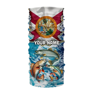 Florida Flag Redfish, trout, snook blue wave camo custom name performance long sleeve fishing shirts NQS9488