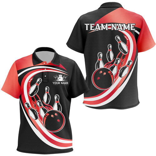 Black and Red Bowling Kid Polo Shirt Custom Bowling Team League Jersey, Gift For Bowlers NQS9490