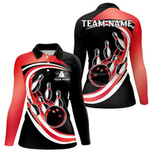 Load image into Gallery viewer, Black &amp; Red Bowling Polo, 1/4 Zip Shirt For Women Custom Bowling Team League Jersey, Gift For Bowler NQS9490