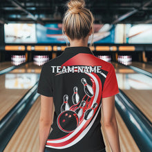 Load image into Gallery viewer, Black &amp; Red Bowling Polo, 1/4 Zip Shirt For Women Custom Bowling Team League Jersey, Gift For Bowler NQS9490