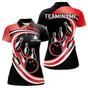 Black & Red Bowling Polo, 1/4 Zip Shirt For Women Custom Bowling Team League Jersey, Gift For Bowler NQS9490