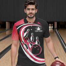 Load image into Gallery viewer, Black and Pink Bowling Polo, 1/4 Zip Shirt For Men Custom Bowling Team League Jersey, Gift For Bowler NQS9491