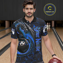 Load image into Gallery viewer, Black And Blue Custom Dragon Bowling Shirts For Men, Dragon Bowling Team Shirts NQS11620