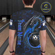 Load image into Gallery viewer, Black And Blue Custom Dragon Bowling Shirts For Men, Dragon Bowling Team Shirts NQS11620