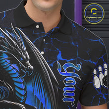 Load image into Gallery viewer, Black And Blue Custom Dragon Bowling Shirts For Men, Dragon Bowling Team Shirts NQS11620