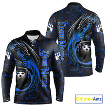Load image into Gallery viewer, Black And Blue Custom Dragon Bowling Shirts For Men, Dragon Bowling Team Shirts NQS11620