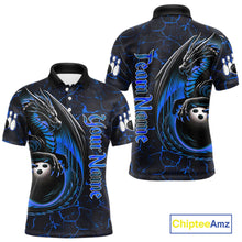 Load image into Gallery viewer, Black And Blue Custom Dragon Bowling Shirts For Men, Dragon Bowling Team Shirts NQS11620