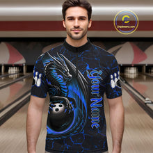 Load image into Gallery viewer, Black And Blue Custom Dragon Bowling Shirts For Men, Dragon Bowling Team Shirts NQS11620