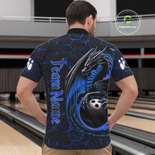Load image into Gallery viewer, Black And Blue Custom Dragon Bowling Shirts For Men, Dragon Bowling Team Shirts NQS11620