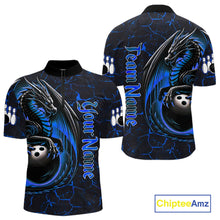 Load image into Gallery viewer, Black And Blue Custom Dragon Bowling Shirts For Men, Dragon Bowling Team Shirts NQS11620