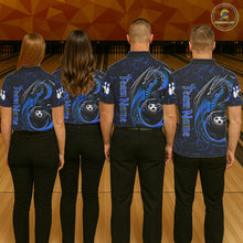 Load image into Gallery viewer, Black And Blue Custom Dragon Bowling Shirts For Men, Dragon Bowling Team Shirts NQS11620