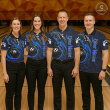 Load image into Gallery viewer, Black And Blue Custom Dragon Bowling Shirts For Men, Dragon Bowling Team Shirts NQS11620
