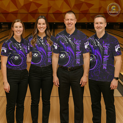 Black And Purple Custom Dragon Bowling Shirts For Women, Dragon Bowling Team Shirts NQS11621