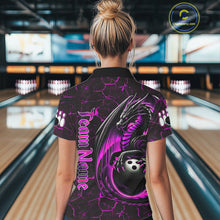 Load image into Gallery viewer, Black And Pink Custom Dragon Bowling Shirts For Women, Dragon Bowling Team Shirts NQS11622