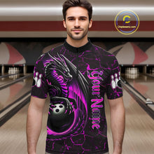 Load image into Gallery viewer, Black And Pink Custom Dragon Bowling Shirts For Men, Dragon Bowling Team Shirts NQS11622