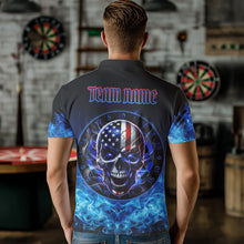 Load image into Gallery viewer, Blue Flame Smoke American Flag Eagle Skull Darts Polo, 1/4 Zip Shirts For Men Custom Darts Team Jersey NQS9658