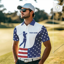 Load image into Gallery viewer, Red, White and Blue American Flag Golf polo shirt for men custom patriotic mens golf outfit NQS11728