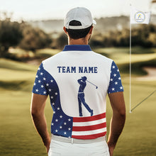 Load image into Gallery viewer, Red, White and Blue American Flag Golf polo shirt for men custom patriotic mens golf outfit NQS11728