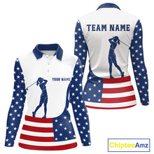 Load image into Gallery viewer, Red, White and Blue American Flag Golf polo shirt for Women custom patriotic ladies golf outfit NQS11728