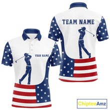 Load image into Gallery viewer, Red, White and Blue American Flag Golf polo shirt for men custom patriotic mens golf outfit NQS11728