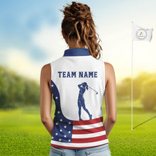 Load image into Gallery viewer, Red, White and Blue American Flag Sleeveless Golf polo shirt custom patriotic ladies golf outfit NQS11728