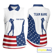 Load image into Gallery viewer, Red, White and Blue American Flag Sleeveless Golf polo shirt custom patriotic ladies golf outfit NQS11728