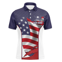 Load image into Gallery viewer, Personalized Red, white, and blue American flag Mens golf polo shirts, custom golf tops for mens NQS7793