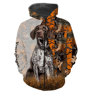 German Shorthaired Pointer dog hunting orange camo Custom Name Full Printing Shirts, Hunting Gifts NQS3569