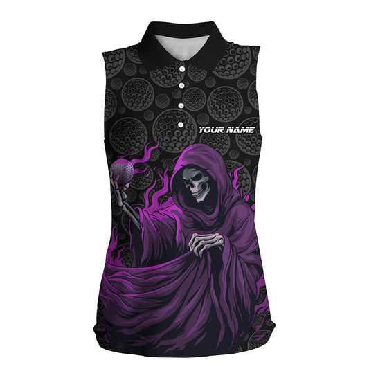 Black camo golf ball Women sleeveless golf polo shirts custom purple golf skull outfits for women NQS8024