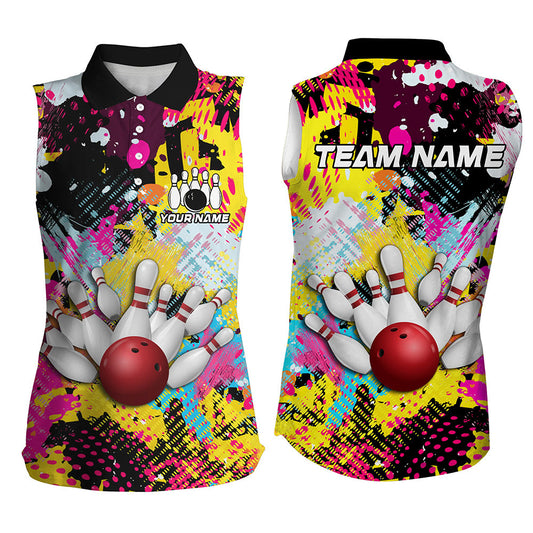 Colorful bowling jersey Bowling Sleeveless Polo Shirt for Women Custom Bowling Team shirts for bowlers NQS8023