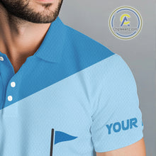 Load image into Gallery viewer, Mens golf polo shirts custom blue and white golf apparel for men, golfing gifts NQS10409