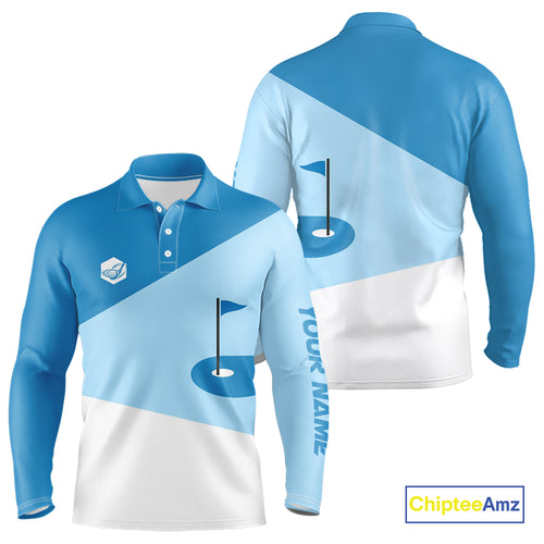 Mens golf polo shirts custom blue and white golf apparel for men, golfing gifts NQS10409
