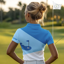 Load image into Gallery viewer, Women golf polo shirts custom blue and white golf apparel for ladies, golfing gifts NQS10409