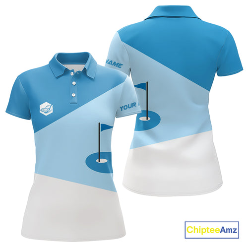 Women golf polo shirts custom blue and white golf apparel for ladies, golfing gifts NQS10409
