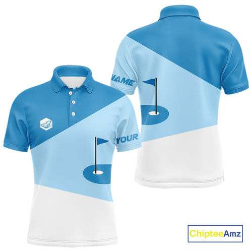 Mens golf polo shirts custom blue and white golf apparel for men, golfing gifts NQS10409
