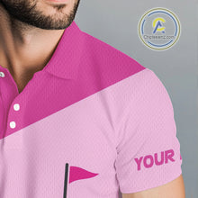 Load image into Gallery viewer, Mens golf polo shirts custom pink and white golf apparel for men, golfing gifts NQS10410