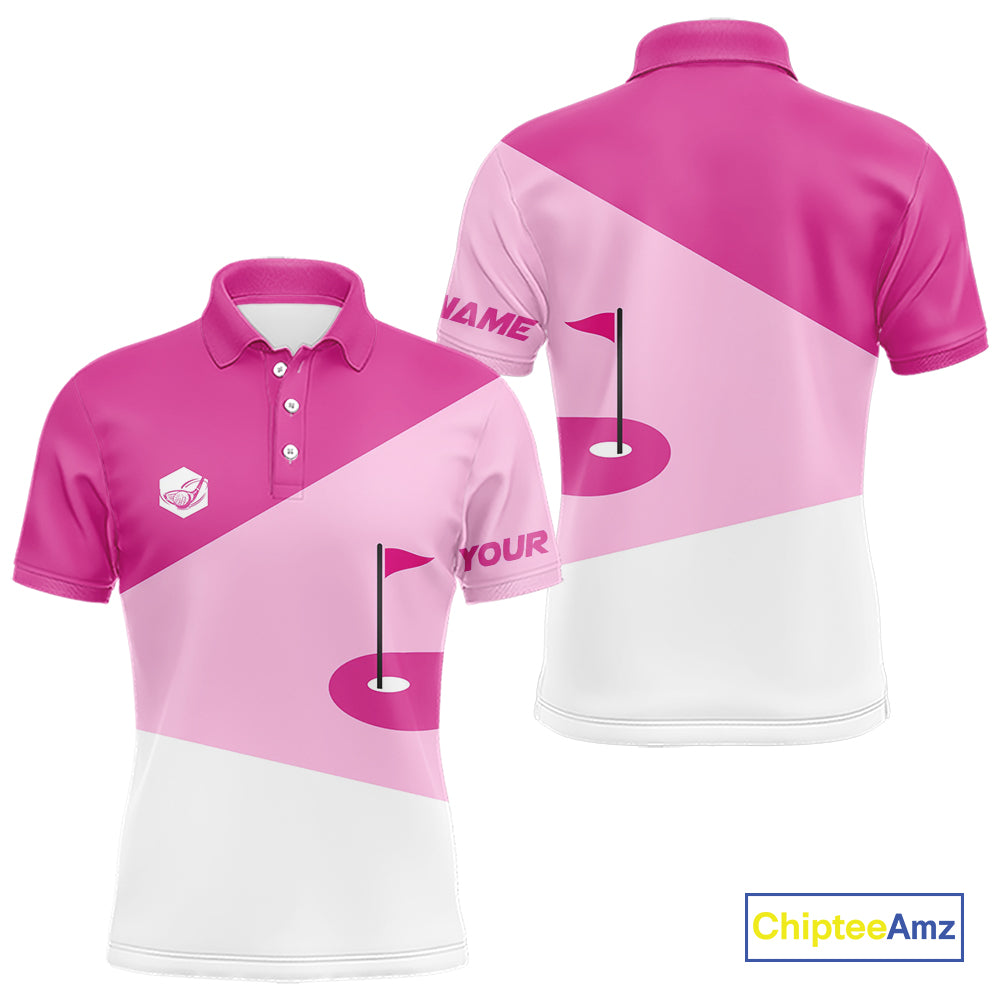 Mens golf polo shirts custom pink and white golf apparel for men, golfing gifts NQS10410