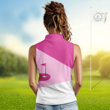 Load image into Gallery viewer, Women Sleeveless golf polo shirts custom pink and white golf apparel for ladies, golfing gifts NQS10410