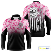 Load image into Gallery viewer, Pink ribbon pattern Men bowling shirt Custom American flag patriotic breast cancer bowling team shirt NQS10411