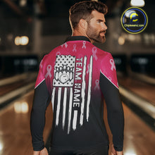 Load image into Gallery viewer, Custom American flag patriotic Pink ribbon breast cancer bowling shirt for men bowling team jersey NQS10413