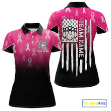 Load image into Gallery viewer, Custom American flag patriotic Pink ribbon breast cancer bowling shirt for Women bowling team jersey NQS10413