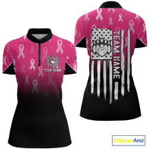 Load image into Gallery viewer, Custom American flag patriotic Pink ribbon breast cancer bowling shirt for Women bowling team jersey NQS10413